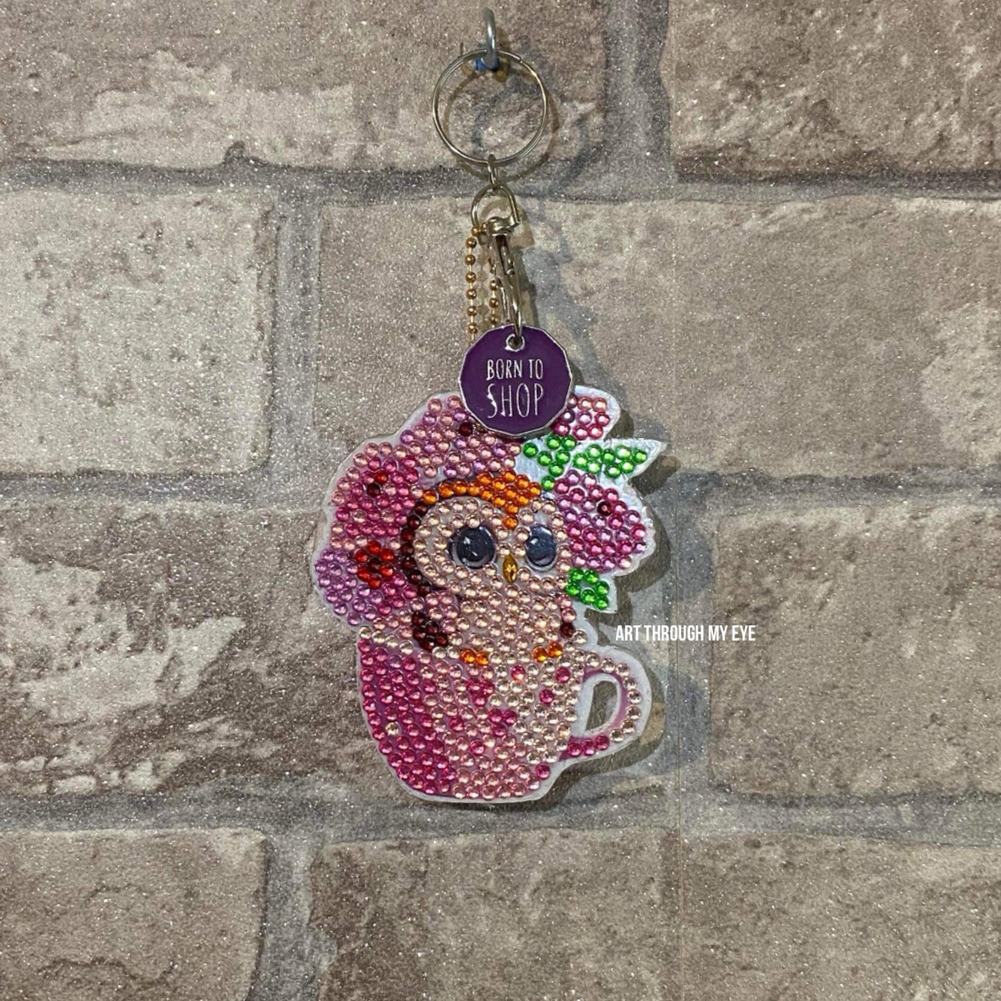 Diamond Art Owl Trolley Token Keyring