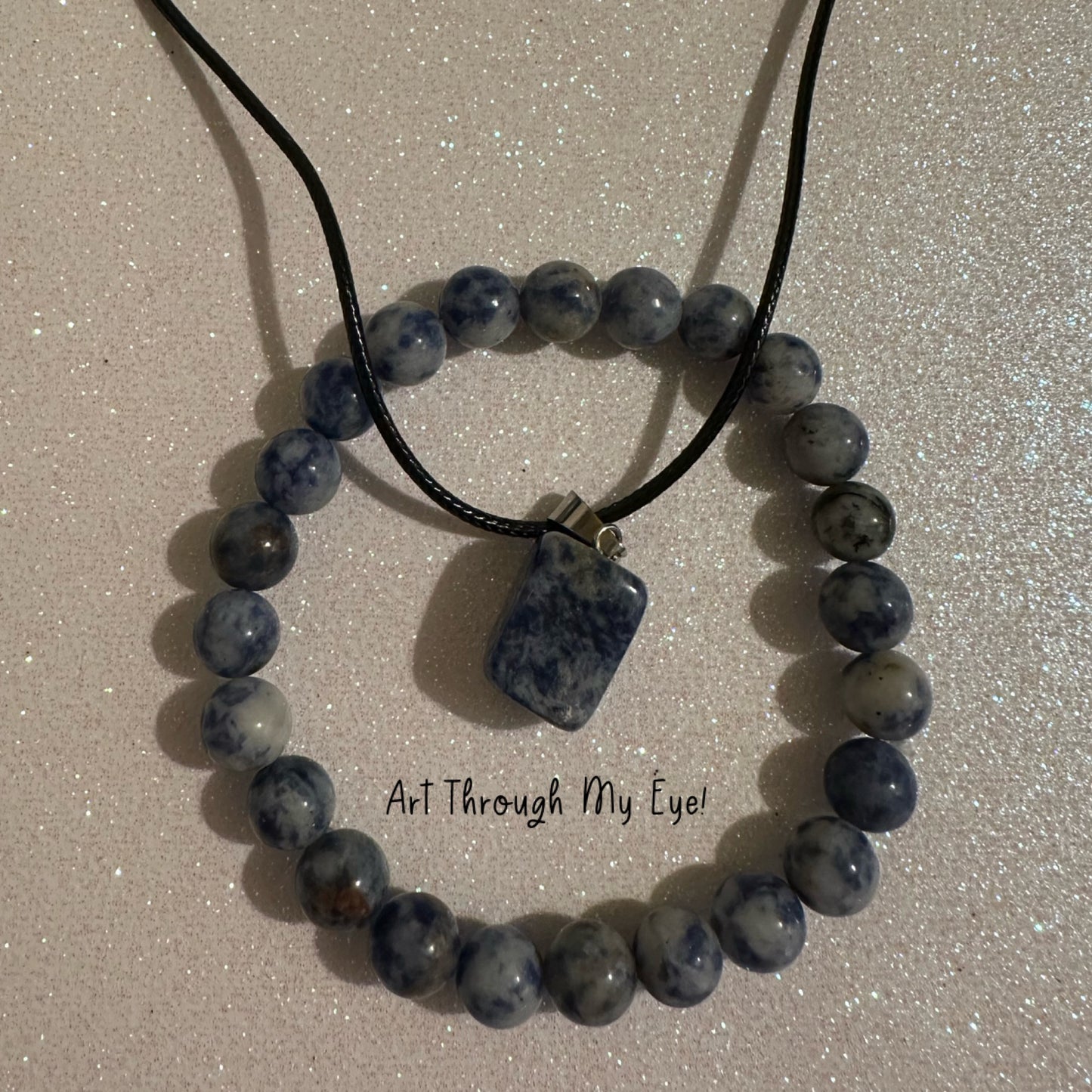 2 Piece Jewellery Set Blue Marble