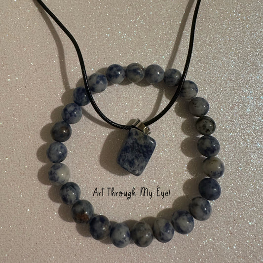 2 Piece Jewellery Set Blue Marble