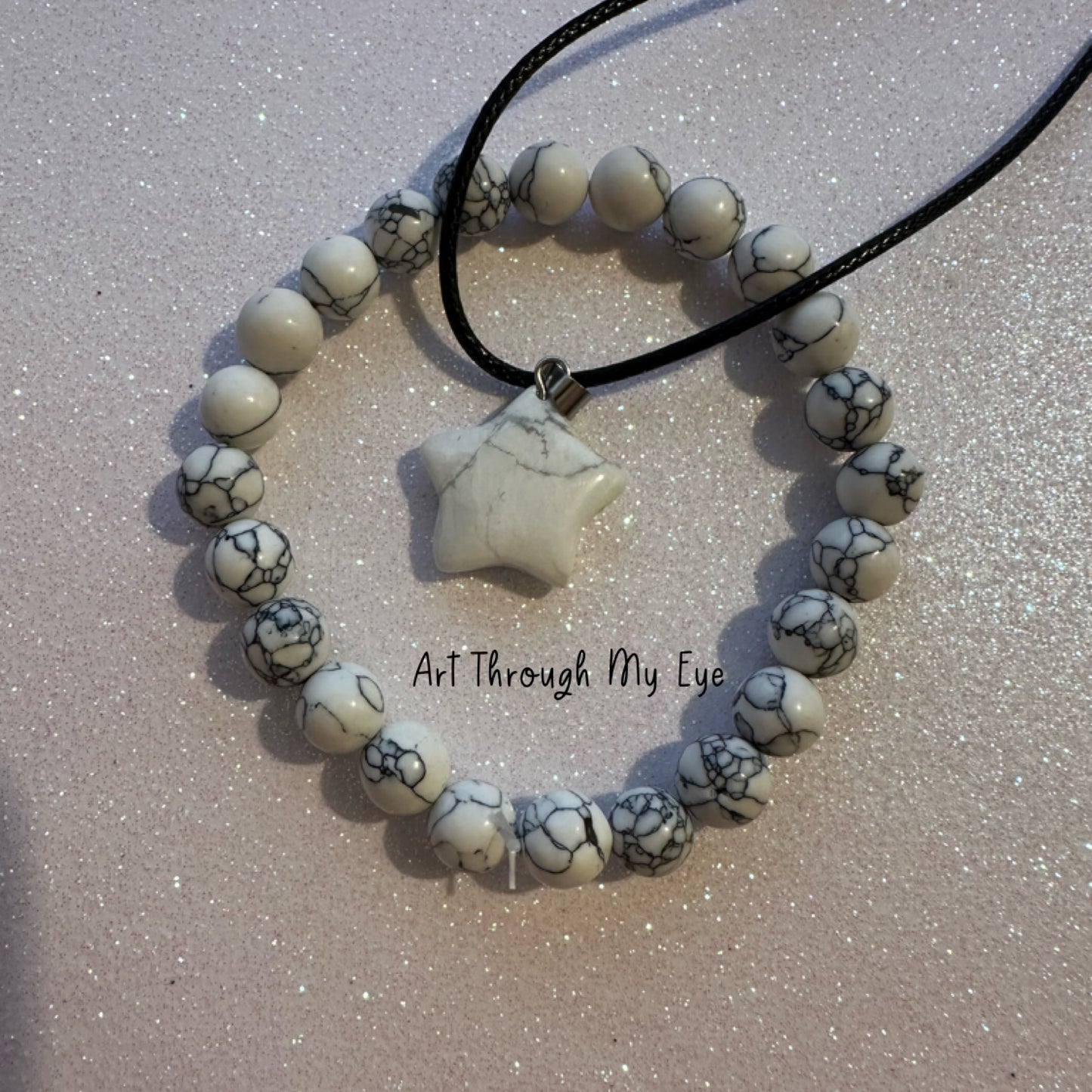 2 Piece Jewellery Set White/Grey Marble