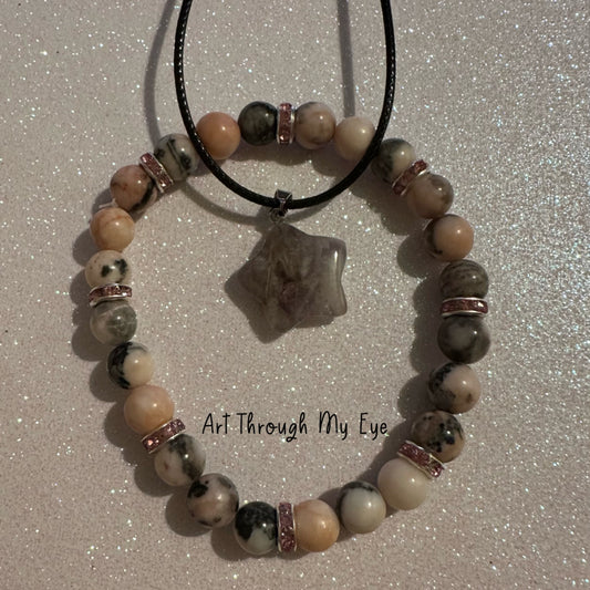 2 Piece Jewellery Set Pink/Grey Marble