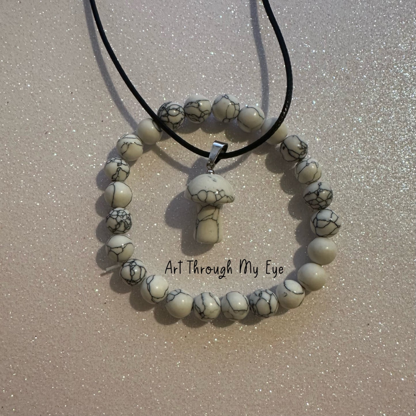 2 Piece Jewellery Set White/Grey Marble