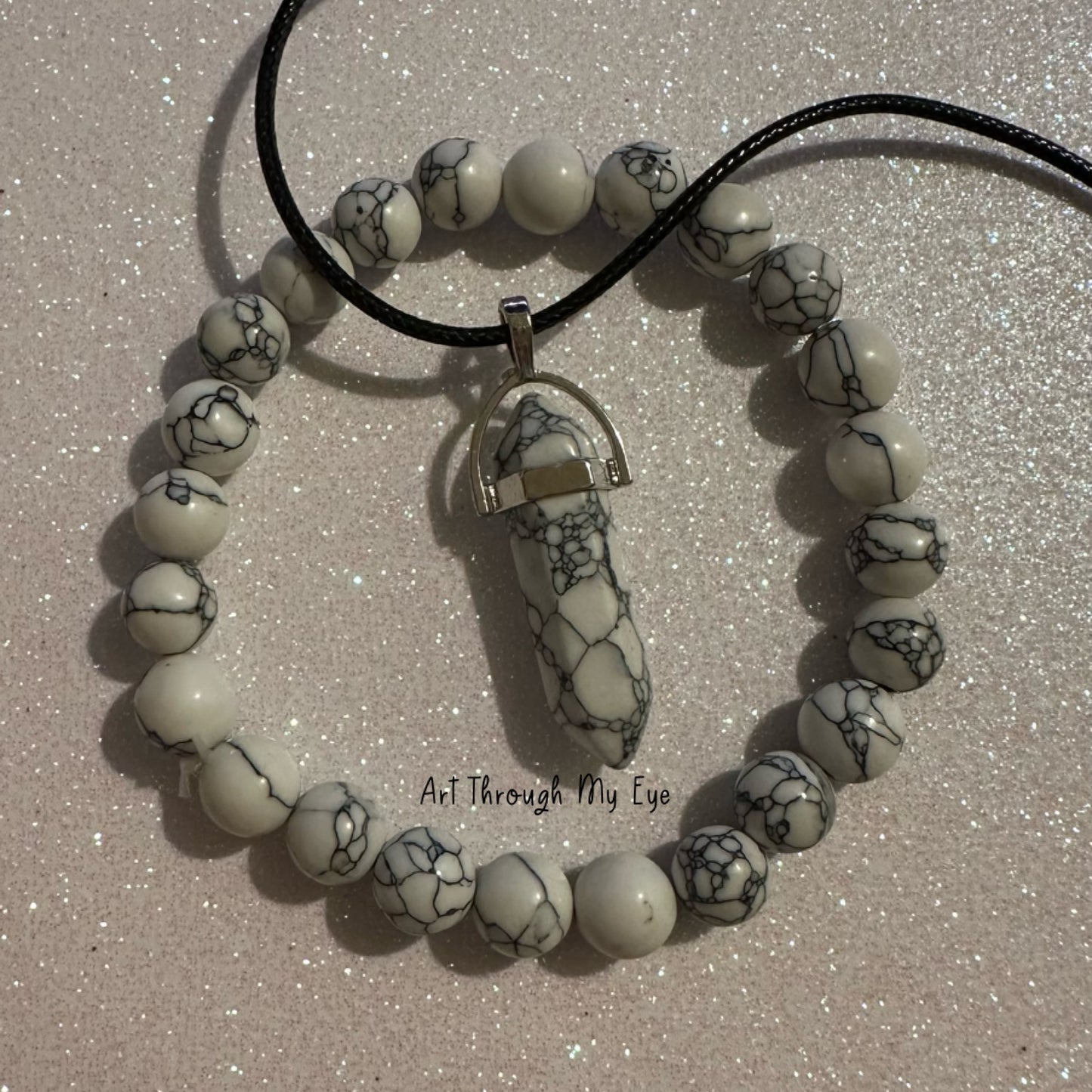 2 Piece Jewellery Set White/Grey Marble